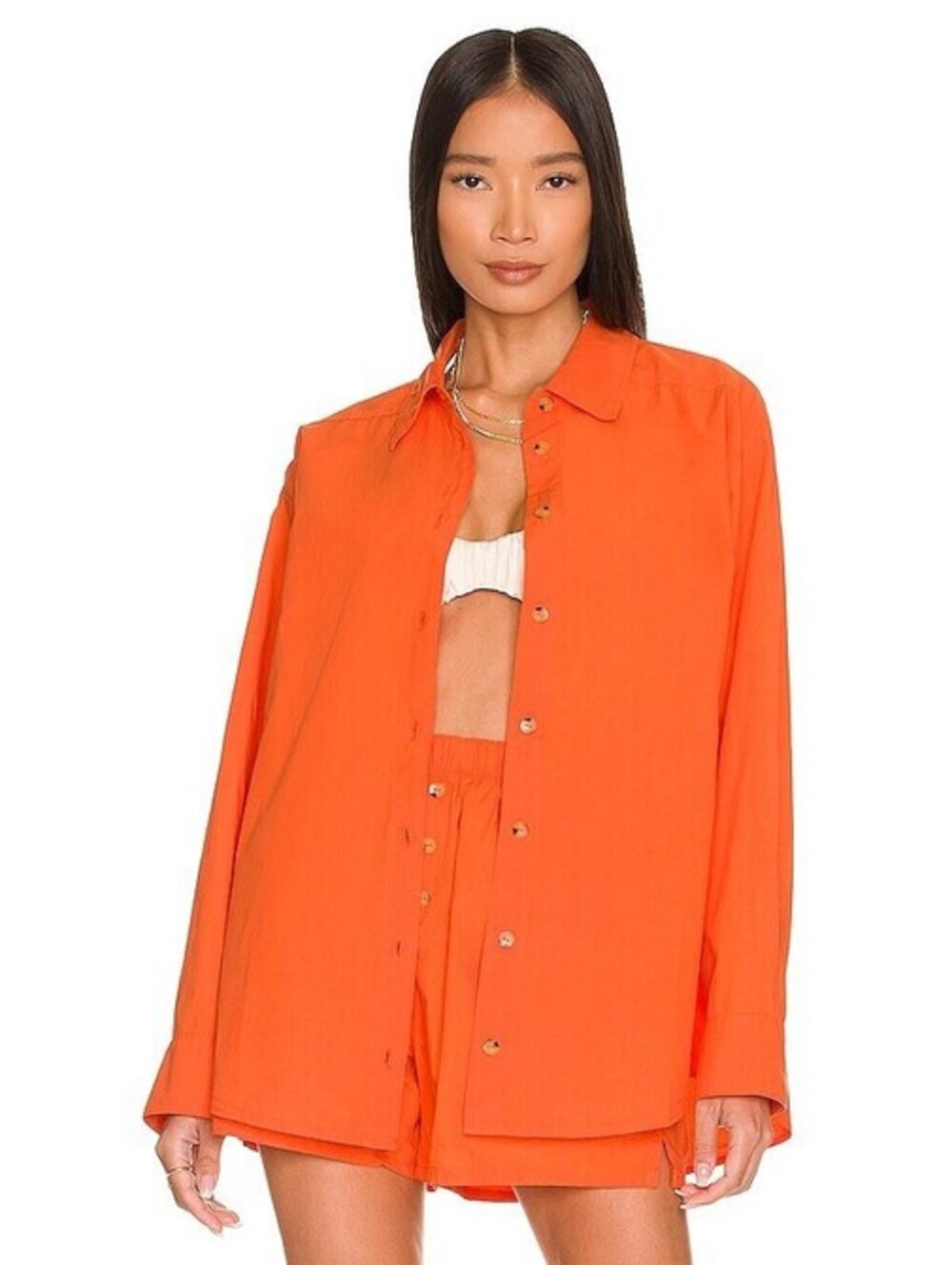 DONNI. Pop Shirt In Papaya Orange Women’s Size S Made USA 100% Cotton Button Up